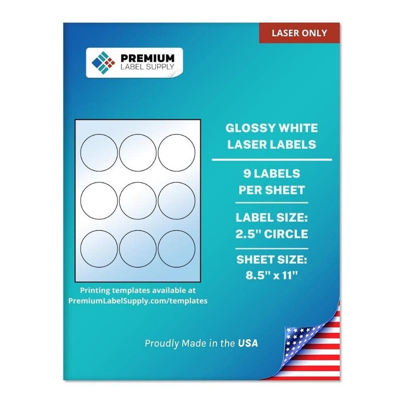 Premium Label Supply Glossy White Sticker Round Labels – 2.5" Circle – (9 per Sheet) (Glossy White for Laser Only, 90 Labels) - Image 4