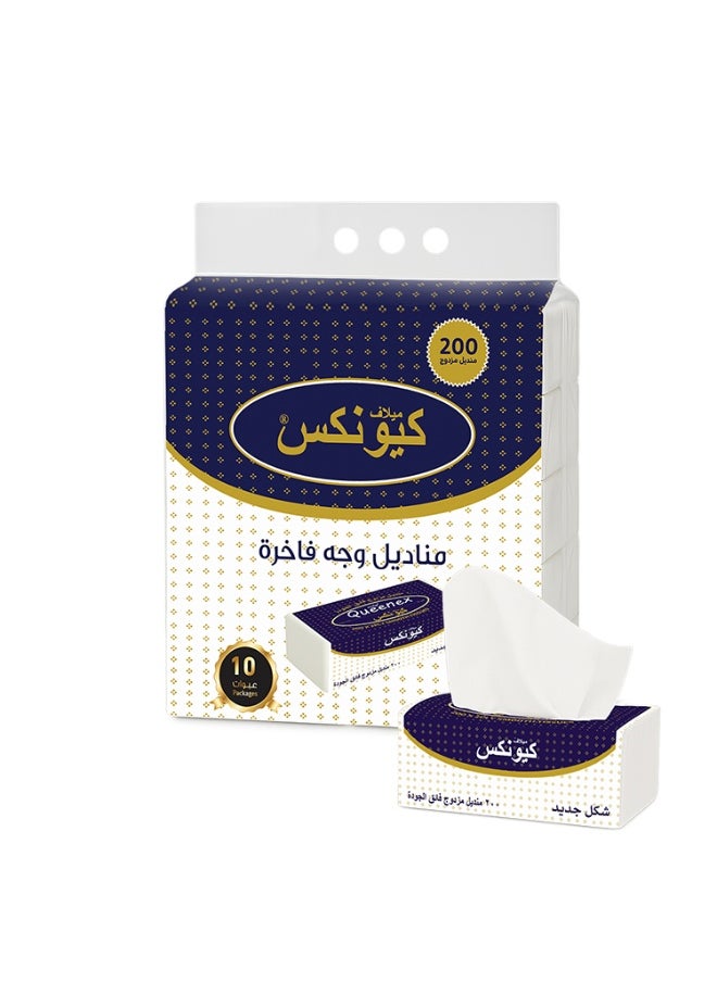 Queenex Double Soft Tissues 200 Sheets × 10 Packs – Soft & Strong Facial Tissues