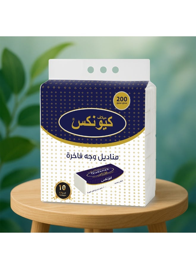 Queenex Double Soft Tissues 200 Sheets × 10 Packs – Soft & Strong Facial Tissues