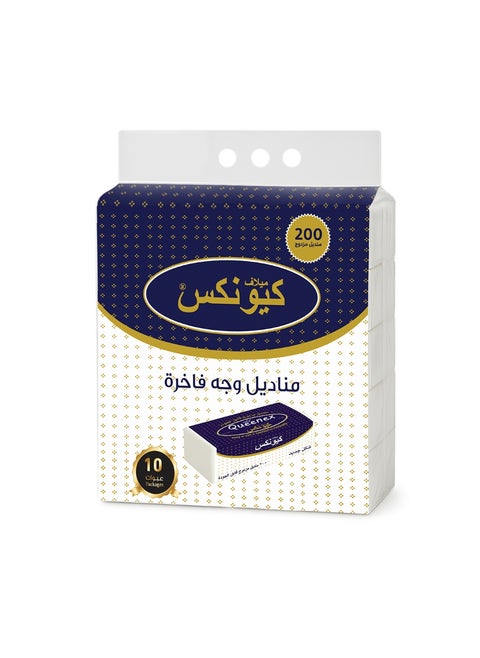Queenex Double Soft Tissues 200 Sheets × 10 Packs – Soft & Strong Facial Tissues