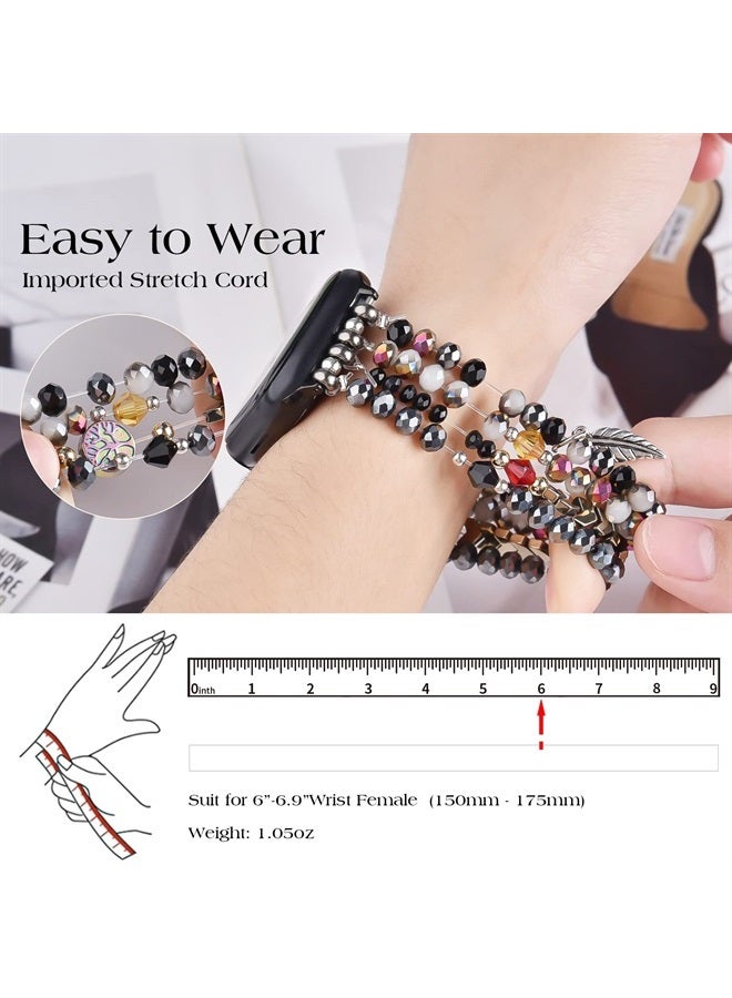 MOFREE Beaded Bracelet Compatible for Apple Watch Band 38mm 40mm 41mm 42mm 44mm 45mm Women,Fashion Handmade Crystal Beads Elastic Stretchy Strap for iWatch Series SE 8 7 6 5 4 3 2 1 - Image 1