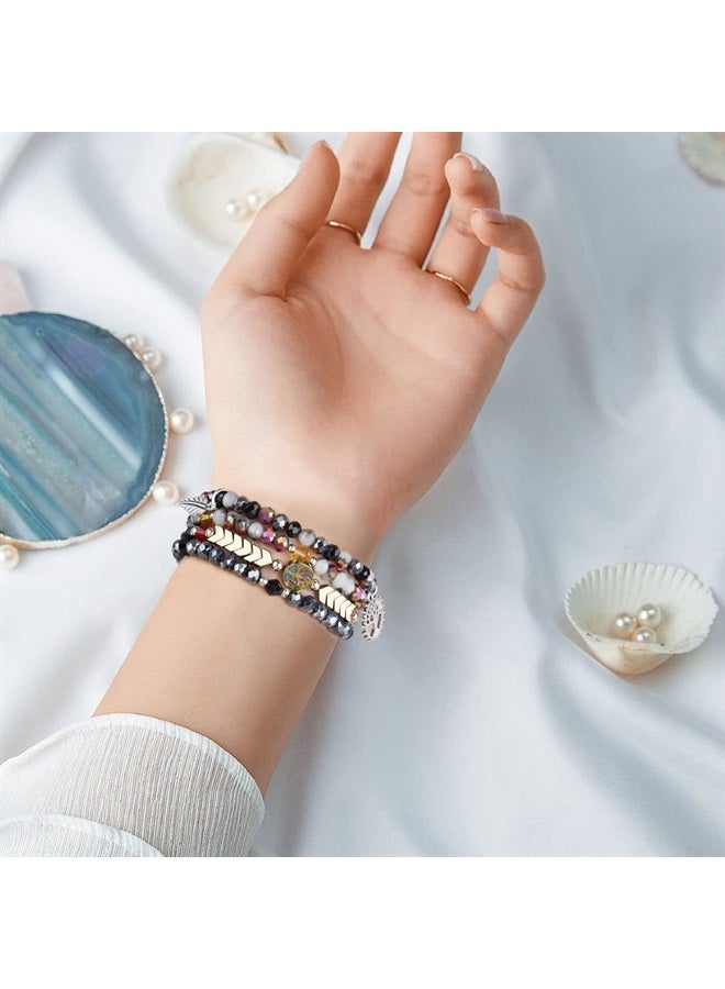 MOFREE Beaded Bracelet Compatible for Apple Watch Band 38mm 40mm 41mm 42mm 44mm 45mm Women,Fashion Handmade Crystal Beads Elastic Stretchy Strap for iWatch Series SE 8 7 6 5 4 3 2 1 - Image 2