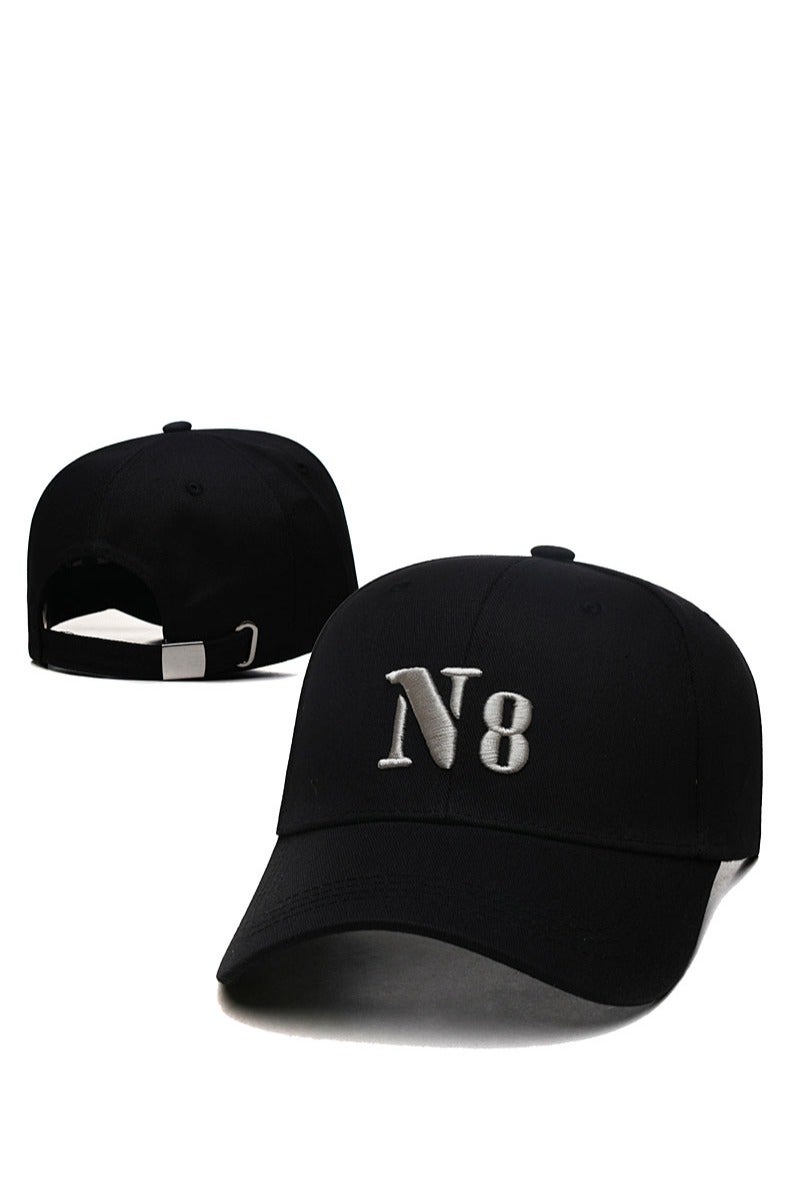 Black Baseball Cap with Embroidered "N8" Logo, Stylish and Versatile