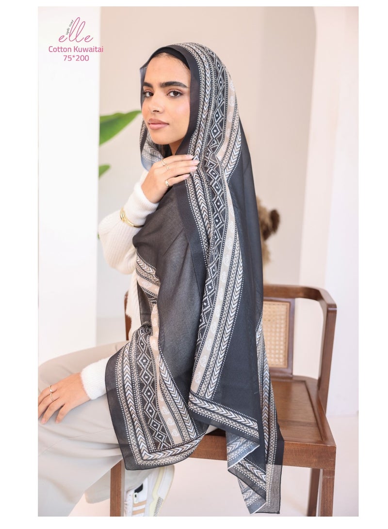 ايل طرحة وشاح حجاب إسلامي قطني فاخر للنساء للمناسبات والأيام العادية - مقاس (200 سم × 75 سم)