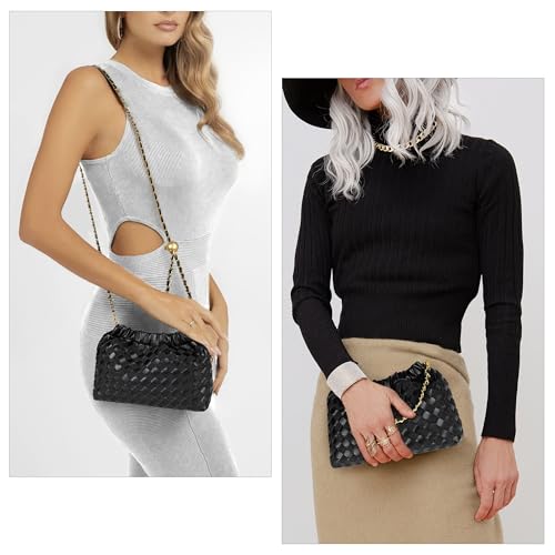 Joryin Woven Women's Crossbody Bag & Evening Purse, Trendy Dumpling Clutch & Hobo Cloud Shoulder Bag Trendy Dumpling Clutch Vegan Leather, Basalt Black - Image 3