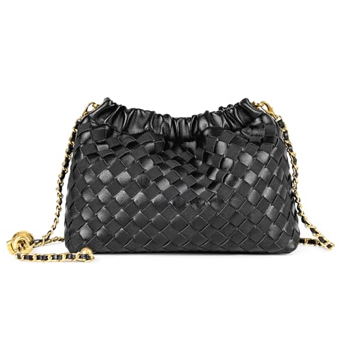Joryin Woven Women's Crossbody Bag & Evening Purse, Trendy Dumpling Clutch & Hobo Cloud Shoulder Bag Trendy Dumpling Clutch Vegan Leather, Basalt Black - Image 1