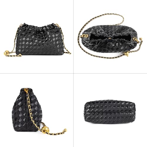 Joryin Woven Women's Crossbody Bag & Evening Purse, Trendy Dumpling Clutch & Hobo Cloud Shoulder Bag Trendy Dumpling Clutch Vegan Leather, Basalt Black - Image 4