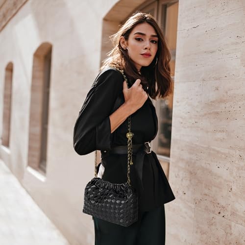 Joryin Woven Women's Crossbody Bag & Evening Purse, Trendy Dumpling Clutch & Hobo Cloud Shoulder Bag Trendy Dumpling Clutch Vegan Leather, Basalt Black - Image 2