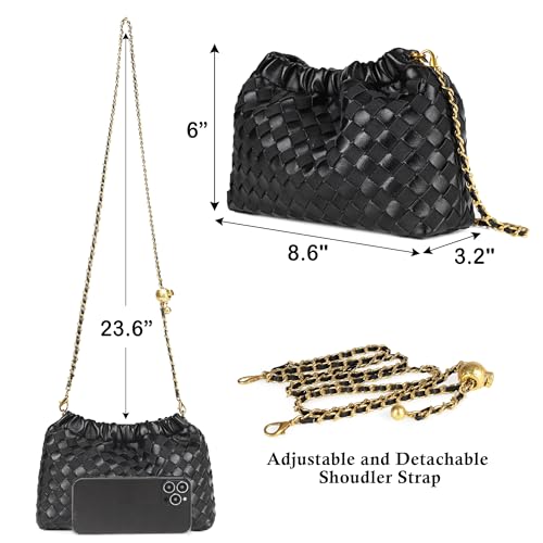 Joryin Woven Women's Crossbody Bag & Evening Purse, Trendy Dumpling Clutch & Hobo Cloud Shoulder Bag Trendy Dumpling Clutch Vegan Leather, Basalt Black - Image 5