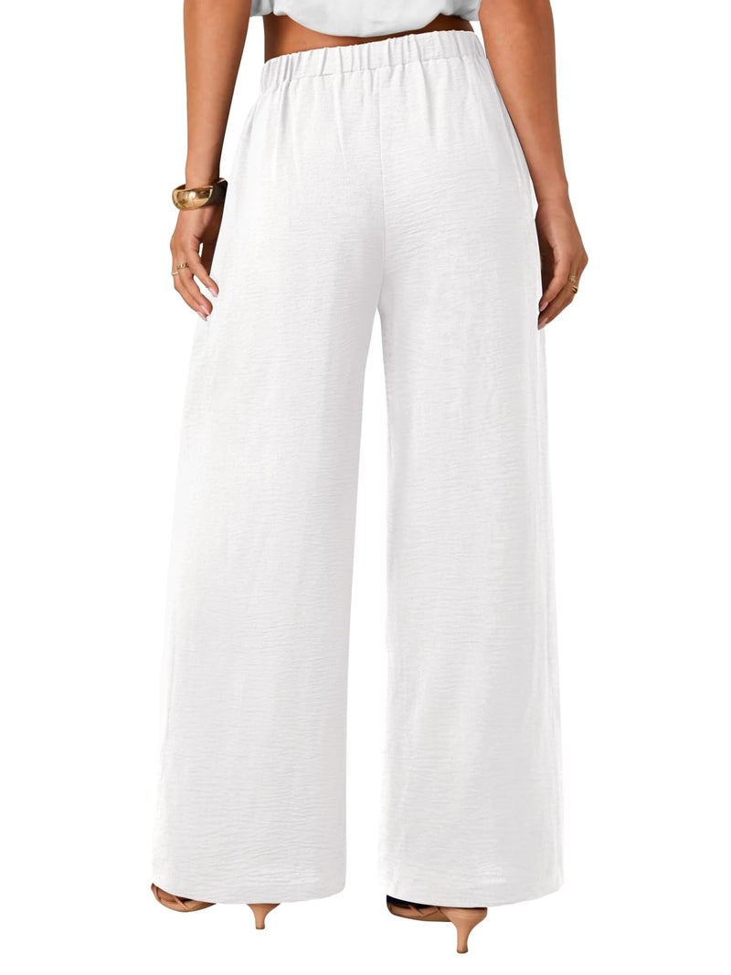 NIMIN Palazzo Pants for Women White Wide Leg Elastic High Waisted Slack 2026 Summer Flowy Beach Casual Loose Clothes Lounge Wear with Pockets - Image 4