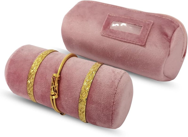SCIKHEFT Velvet Bangle & Bracelet Organizers and Storage Small Jewelry Travel Organizer Roll, Compact Jewelry Case for Bangles, Bracelets, Watches(Pink) - Image 5