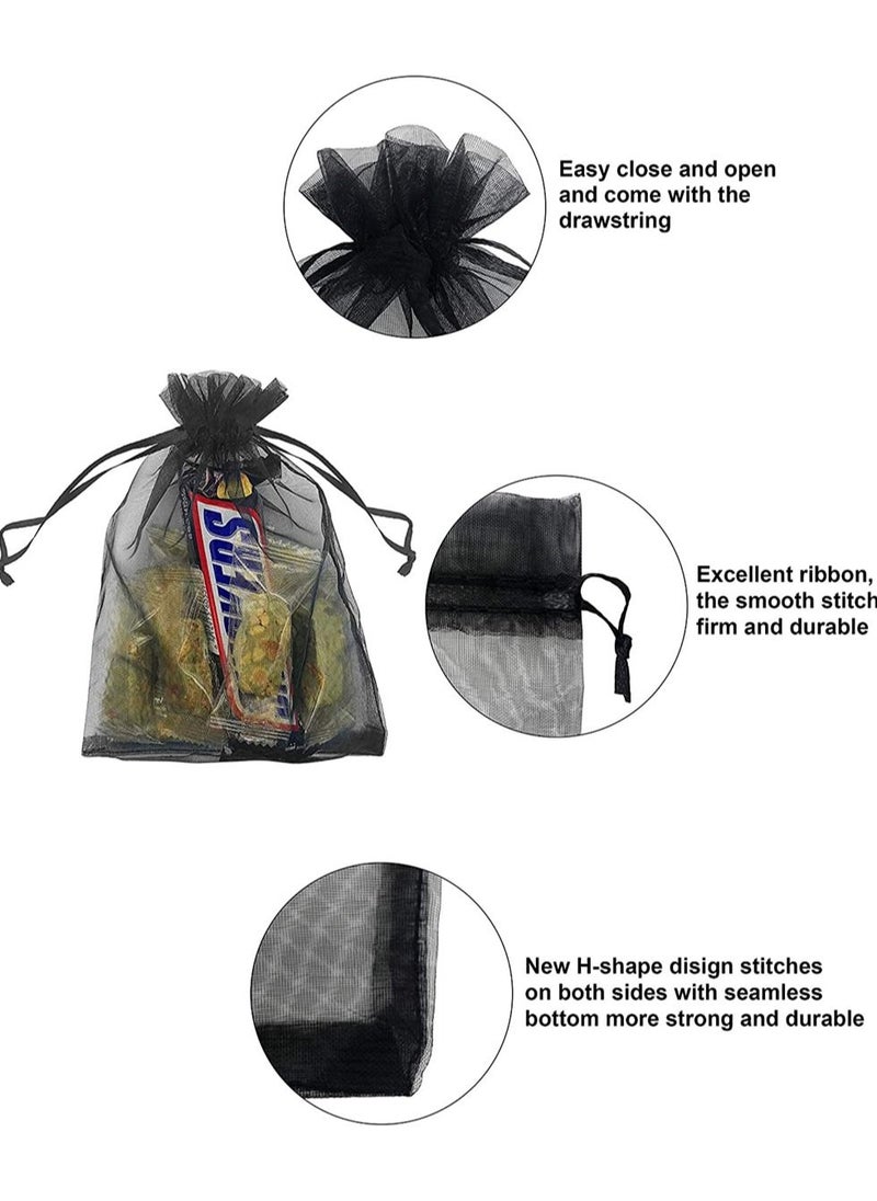 SYOSI - 100PCS Sheer Organza Bags 5X7 inches Black with Drawstring Jewelry Pouches Gift Bags for Wedding Party Favor Festival Candy Gift Bags - Image 1