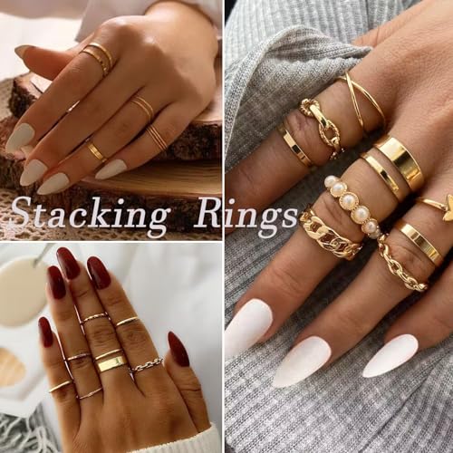 YEEZII 68 Pcs Gold Knuckle Rings Set for Women, Stackable Boho Joint Finger Midi Rings Silver Hollow Carved Crystal Stacking Ring Pack (gold-59 pcs) - Image 5