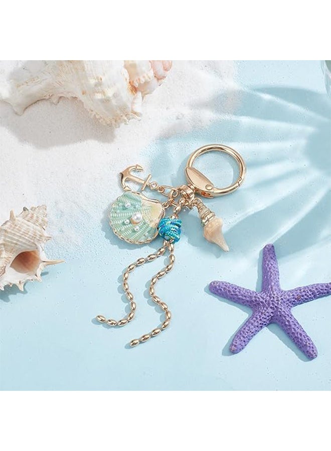 Lemon Ocean Theme Keychain, Alloy Pearl Shell Conch Charms Key Ring for Women Purses Wallets Car Keys, Decorative Accessories Cute Beach Style Bag Charms - Image 4