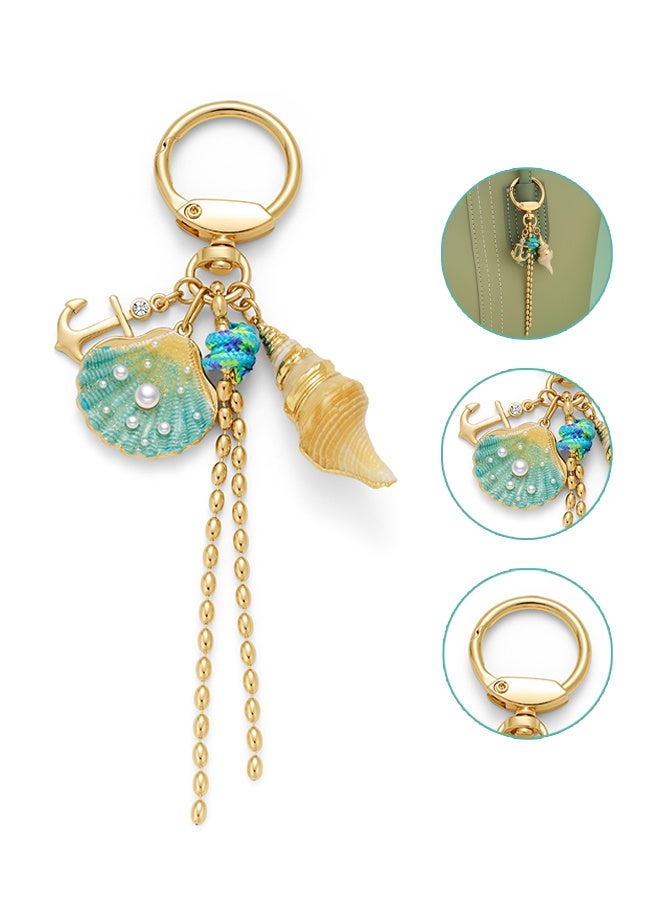 Lemon Ocean Theme Keychain, Alloy Pearl Shell Conch Charms Key Ring for Women Purses Wallets Car Keys, Decorative Accessories Cute Beach Style Bag Charms - Image 1