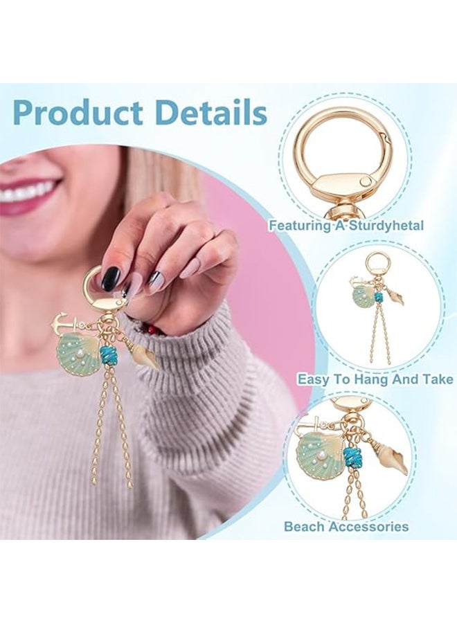 Lemon Ocean Theme Keychain, Alloy Pearl Shell Conch Charms Key Ring for Women Purses Wallets Car Keys, Decorative Accessories Cute Beach Style Bag Charms - Image 3