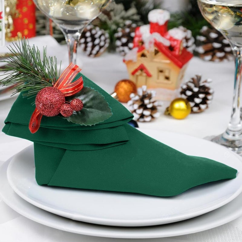 Wonlex Christmas Cloth Napkins Set of 4 100 Cotton Dinner Napkins 18x18 Inches Washable With Hemmed Edges Reusable for Xmas Weddings Banquet Festival Celebration - Image 2