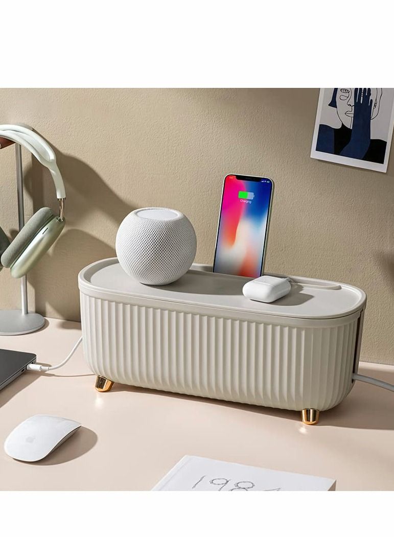 Y&D Cable Management Box Cord Organizer Insulated Storage for TV, Computer, Laptop Power Strips Fashionable Strip Home, Office Light Beige - Image 5