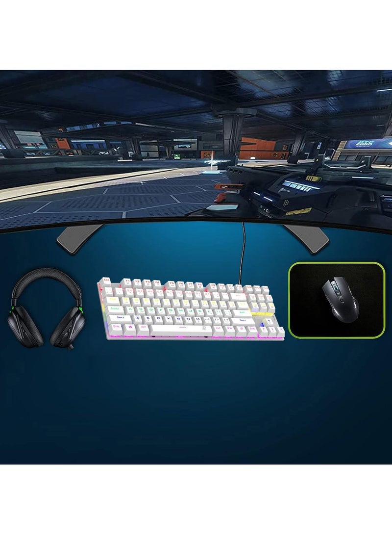 Captaintech English Mechanical Gaming Keyboard with RGB LED Rainbow Backlit USB Wired E-sport Waterproof 87 Keys Keyboard for Windows MacOS Android PC Gamers - Image 3