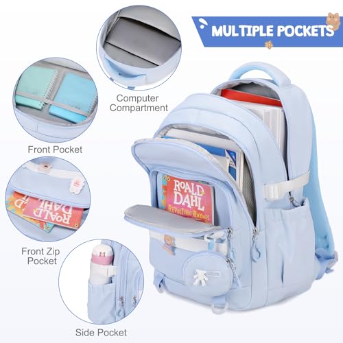 ACESAK Backpacks for Girls - 4PCS Girls Backpack with Lunch Bag & Pencil Pouch Coin Pruse for Teens Kids Elementary Middle High School College Student Bookbag Daypack (Blue) - Image 3