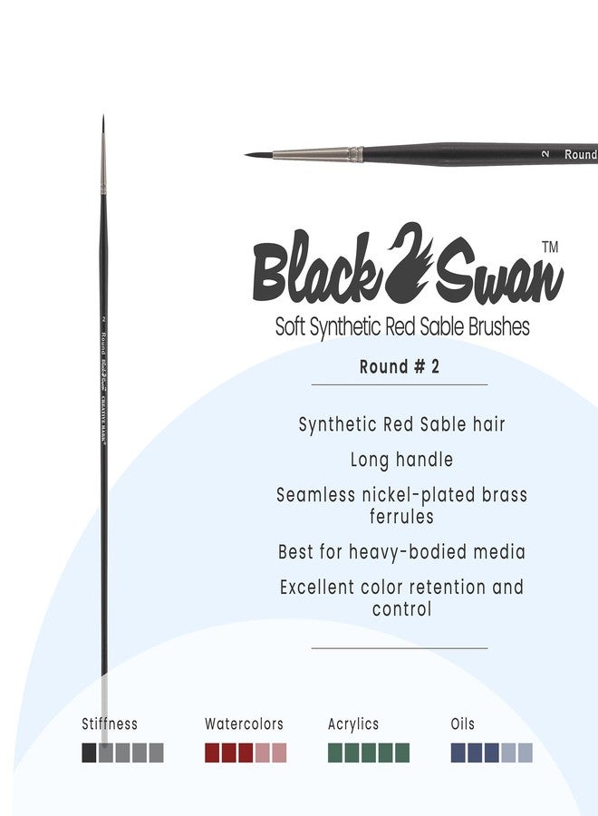 Creative Mark Black Swan Synthetic Red Sable Round Paint Brushes - Round Size # 2 - Professional Quality Long Handle Paint Brushes for Oil, Heavy Body Media and Acrylic - Artists of All Levels - Image 2