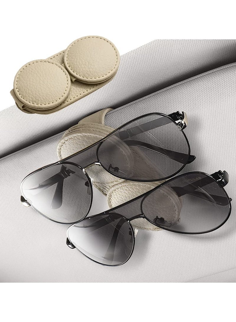 Excefore Sunglasses Holder For Car Sun Visor, Double Position Leather Glasses Hanger, Magnetic Eyeglass Clip For Auto, Ticket Card Clips Organizer, Universal Vehicle Visor Accessories, Beige - Image 1