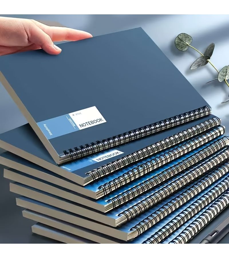دفتر ملاحظات A5 حلزوني، ألوان عشوائية، ورق سميك، تصميم بسيط، لمسات أزرق وأبيض وأسود، للمدرسة والمكتب - Image 2