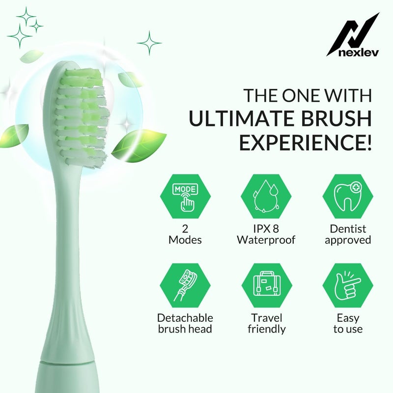 nexlev فرشاة أسنان كهربائية ذكية للبالغين | مؤقت 2 دقيقة مع نظام كواد بايسر | 3 رؤوس قابلة للاستبدال | تعمل ببطارية AAA | 2 وضعيات تنظيف | تصل إلى 60 يومًا | مقاومة للماء | حقيبة سفر | عناية بشعيرات ناعمة | ET-02 - Image 3
