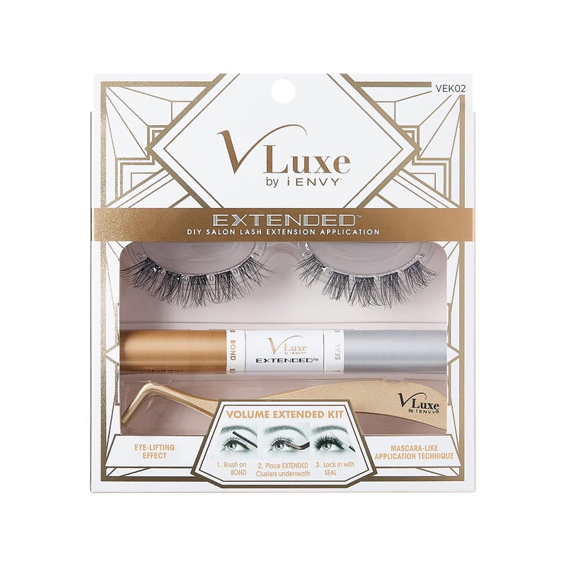 iENVY DIY Lash Extension Starter Kit With 10 Volume Extended Clusters Applicator and Bond  Seal  Eye lifting Effect Feather Light Reusable Lash with Super Thin Microbands
