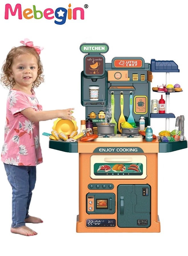 77 PCS Kids Kids Kitch PlaySet Playend Steam للبنين والبنات ، لعبة المطبخ وضعها مع أضواء واقعية الأصوات محاكاة الرش واللعب بالوعة ، والتظاهر بتشغيل الطعام مع طفل صغير - Image 1
