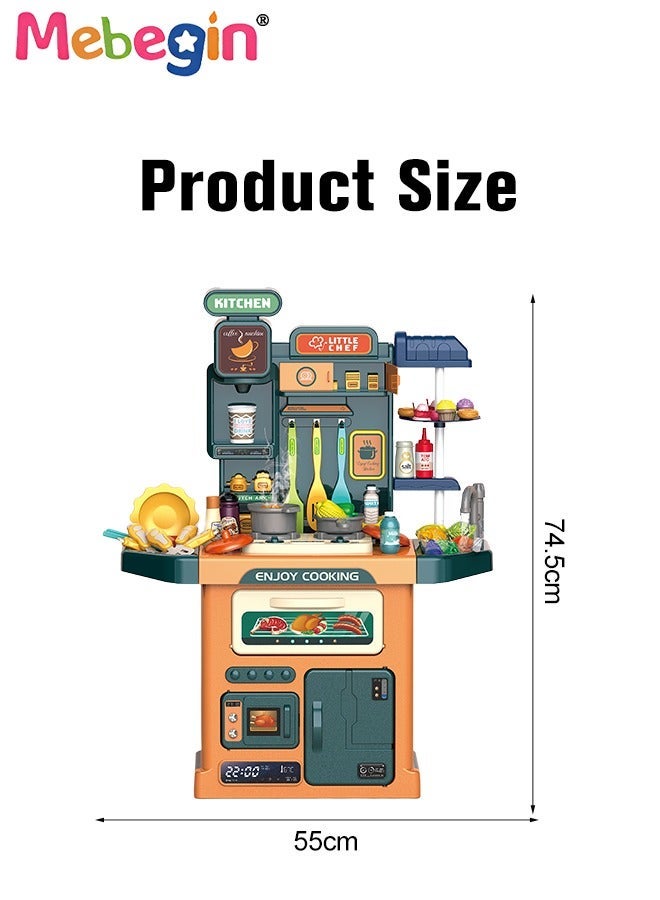 77 PCS Kids Kids Kitch PlaySet Playend Steam للبنين والبنات ، لعبة المطبخ وضعها مع أضواء واقعية الأصوات محاكاة الرش واللعب بالوعة ، والتظاهر بتشغيل الطعام مع طفل صغير - Image 5