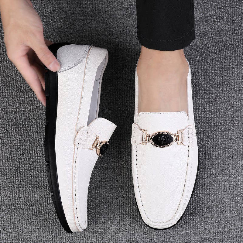 Doug Shoes Men'S Trendy Shoes New Casual Shoes Low-Top White Shoes Set Feet Layer Cowhide Driving Loafers - Image 5