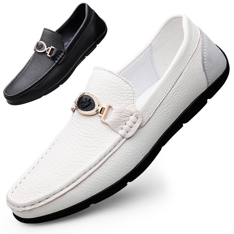 Doug Shoes Men'S Trendy Shoes New Casual Shoes Low-Top White Shoes Set Feet Layer Cowhide Driving Loafers - Image 2
