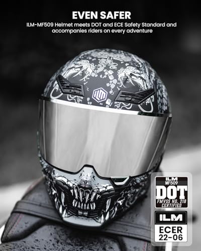 ILM Motorcycle Helmets for Adult Men Women Full Face DOT ECE Powersports Dual Visor Street Racing Helmet with Pinlock Cascos para Motos Model MF509 Mythology Silver XL - Image 3