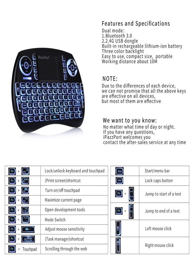 iPazzPort (Upgrade Mini Bluetooth Keyboard with Touchpad (Handheld Keyboard), Backlit Mini Wireless Keyboard with 2.4G USB Dongle for Android TV Box/FireStick/Laptop/PC 21SM - Image 5