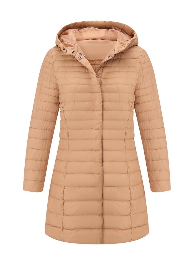 Take Two Beige Longline Puffer Coat with Hood - Image 1