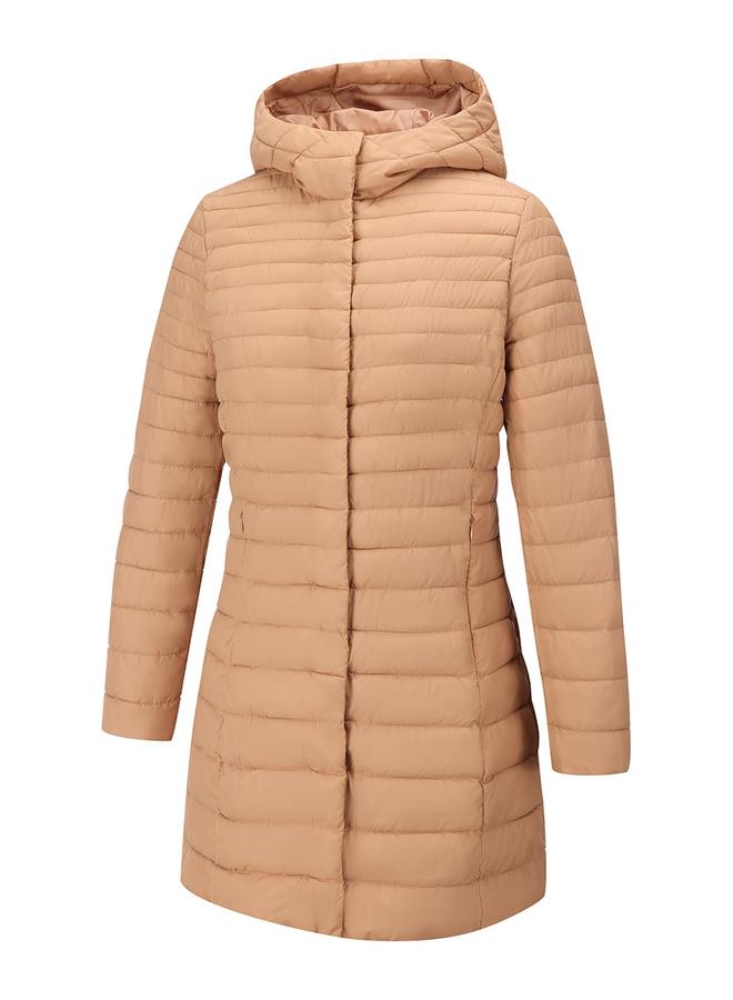 Take Two Beige Longline Puffer Coat with Hood - Image 3