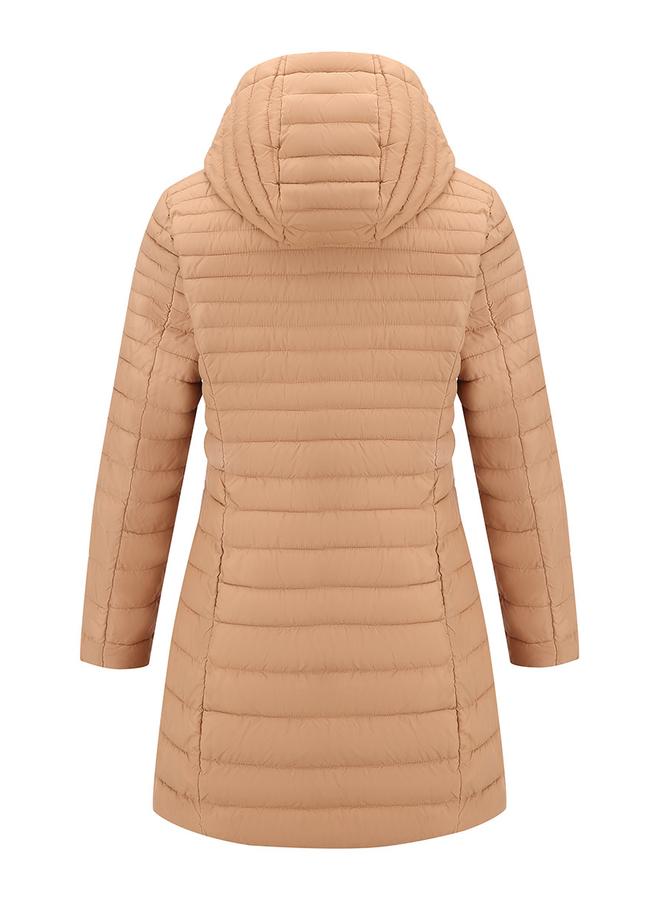 Take Two Beige Longline Puffer Coat with Hood - Image 2