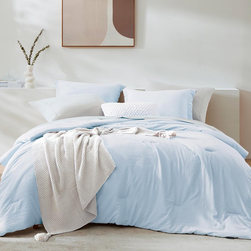WRENSONGE Full Size Comforter Set- 7 Pieces Ice Blue Bed in a Bag Full Size Comforter with Fitted Sheet, Flat Sheet, 2 Pillow Shams, 2 Pillowcases, Warm Bedding Sets for All Season - Image 1
