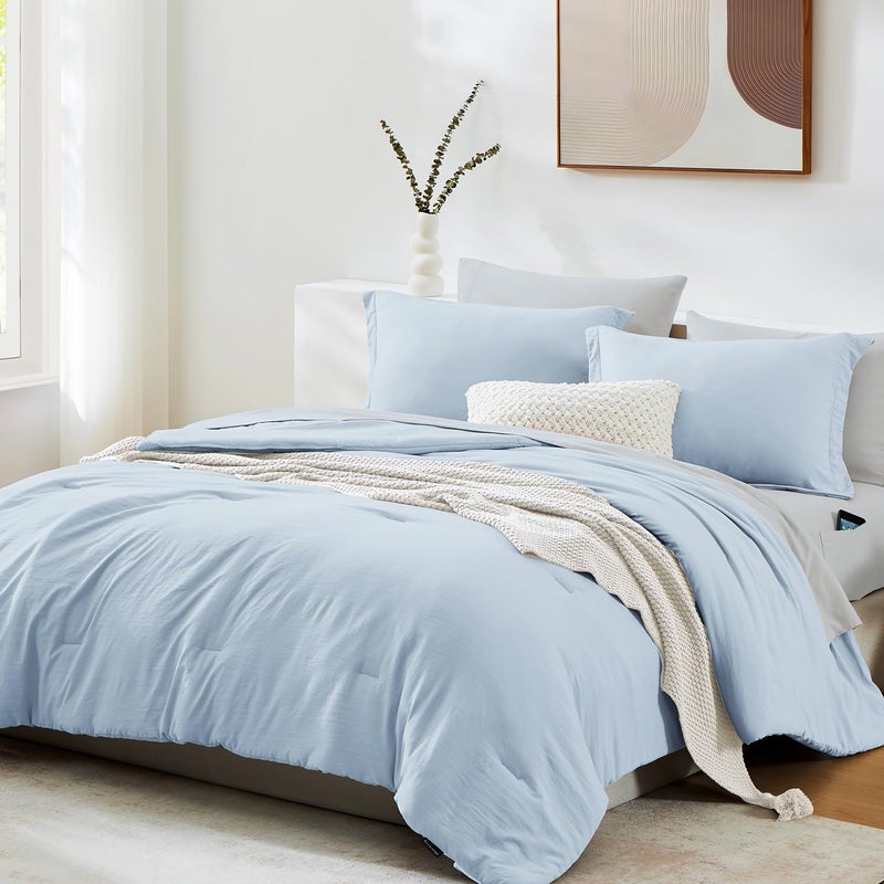 WRENSONGE Full Size Comforter Set- 7 Pieces Ice Blue Bed in a Bag Full Size Comforter with Fitted Sheet, Flat Sheet, 2 Pillow Shams, 2 Pillowcases, Warm Bedding Sets for All Season - Image 2