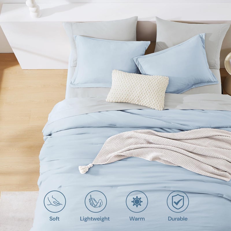 WRENSONGE Full Size Comforter Set- 7 Pieces Ice Blue Bed in a Bag Full Size Comforter with Fitted Sheet, Flat Sheet, 2 Pillow Shams, 2 Pillowcases, Warm Bedding Sets for All Season - Image 5