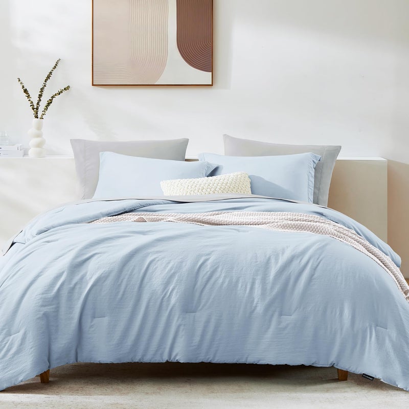 WRENSONGE Full Size Comforter Set- 7 Pieces Ice Blue Bed in a Bag Full Size Comforter with Fitted Sheet, Flat Sheet, 2 Pillow Shams, 2 Pillowcases, Warm Bedding Sets for All Season - Image 3