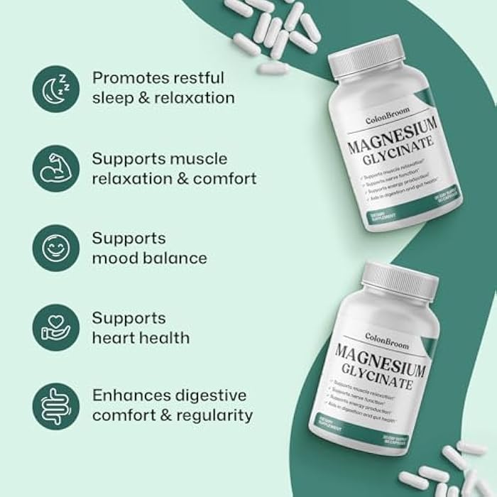 ColonBroom Pure Magnesium Glycinate Capsules | Supplement for Sleep, Heart & Muscle Support | Non-GMO, Gluten Free, Vegan & Sugar-Free | 1 Month Supply (90 Capsules) - Image 3