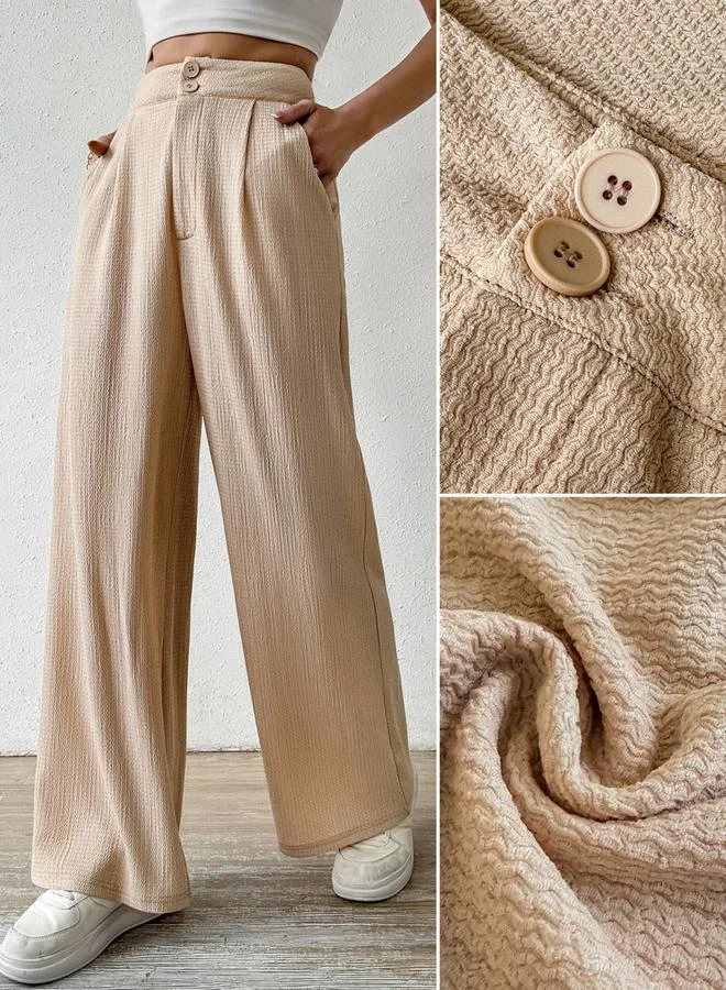 تايك تو بنطال واسع بلون بيج بنسيج بارز