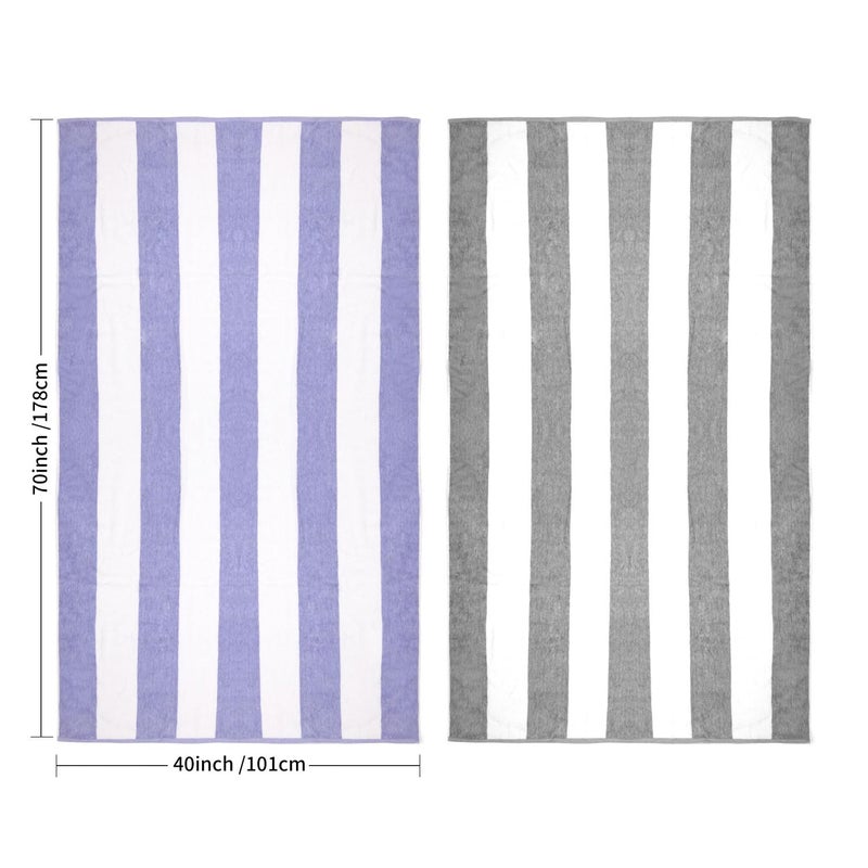 CLOWOOD Plush Oversized Beach Towel - Cotton 40 x 70 Inch Large Thick Charcoal Grey Striped Cabana Pool Swimming Towel - Image 3