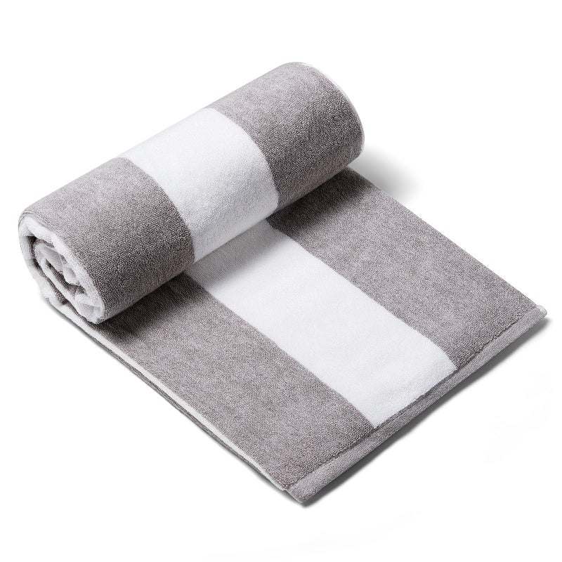 CLOWOOD Plush Oversized Beach Towel - Cotton 40 x 70 Inch Large Thick Charcoal Grey Striped Cabana Pool Swimming Towel - Image 1