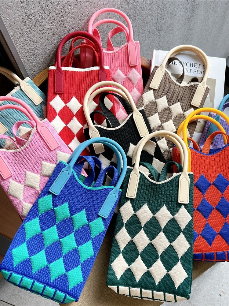 Plaid Mobile Phone Bag For Women, Cross-Body Mini Bag, Cute And Lightweight, All-Season Handbag, Knitted Bag, Portable - Image 2