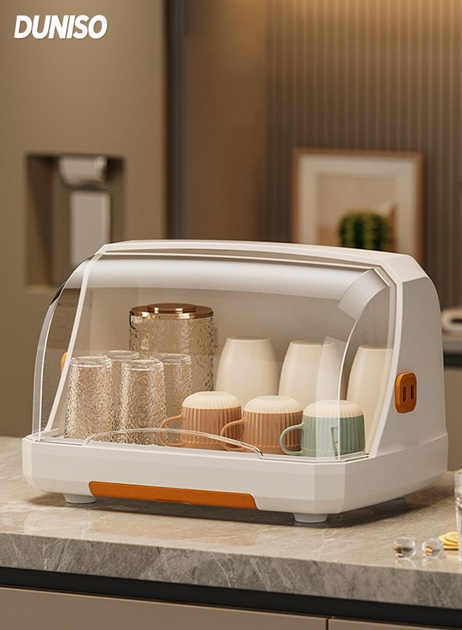 DUNISO حامل تجفيف الزجاجات، منظم زجاجات متعدد الاستخدامات مع غطاء مضاد للغبار، صندوق تخزين زجاجات مقاوم للغبار لسطح المطبخ مع صينية تصريف، لتوفير المساحة وتخزين أدوات المائدة بتهوية - Image 1