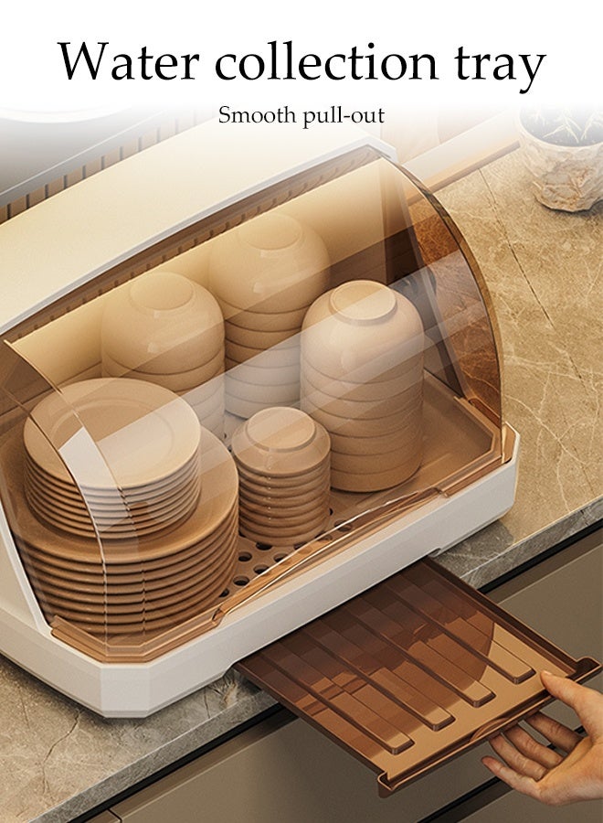 DUNISO حامل تجفيف الزجاجات، منظم زجاجات متعدد الاستخدامات مع غطاء مضاد للغبار، صندوق تخزين زجاجات مقاوم للغبار لسطح المطبخ مع صينية تصريف، لتوفير المساحة وتخزين أدوات المائدة بتهوية - Image 5