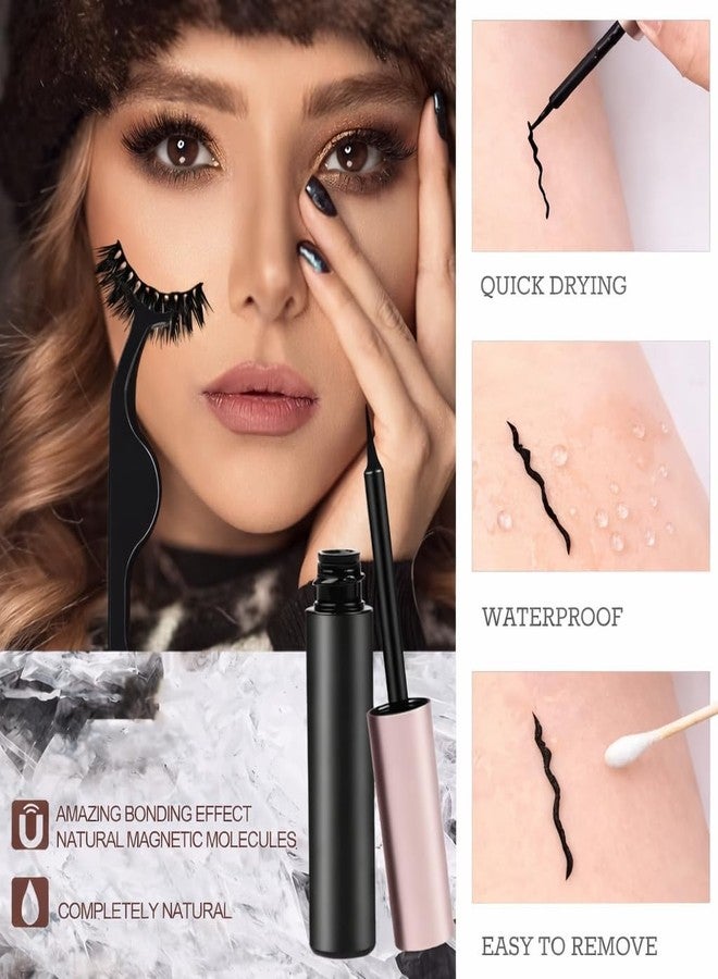 ShopiMoz رموش مغناطيسية من شوبيموز للنساء | 3 أزواج من الرموش الصناعية المغناطيسية القابلة لإعادة الاستخدام مع محدد العيون | مجموعة رموش مقاومة للماء، ذات مظهر طبيعي، مناسبة للمكياج اليومي ومكياج الحفلات (أسود) - Image 2